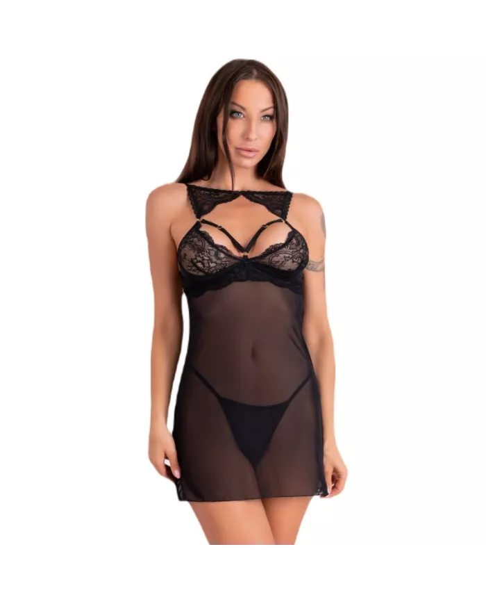 LIVCO CORSETTI FASHION - KROLINA LC 90734 CHEMISE + STRING NOIR L/XL
