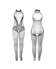 SUBBLIME - 951801 BODYSTOCKING RÉSILLE ET DENTELLE SANS FOURREAU COL MONTANT NOIR TAILLE UNIQUE