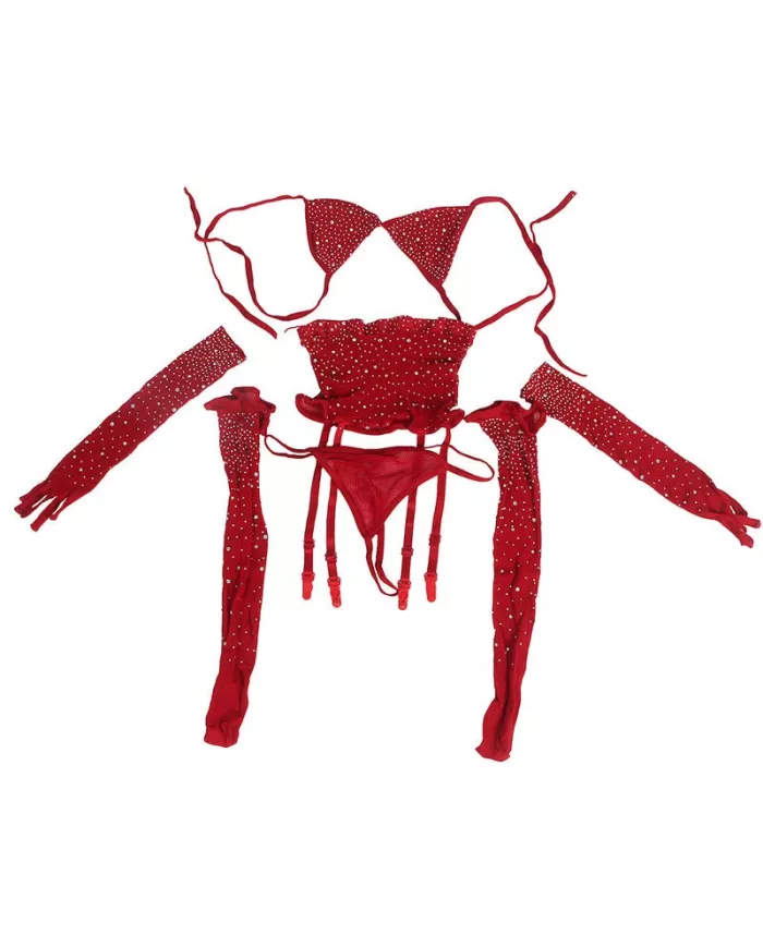 SUBBLIME - 952181 BODYSTOCKING RESILLE AVEC GANTS ET DIAMANTS ROUGE TAILLE UNIQUE SUBBLIME - 952181 BODYSTOCKING RESILLE AVEC GANTS ET DIAMANTS ROUGE TAILLE UNIQUE