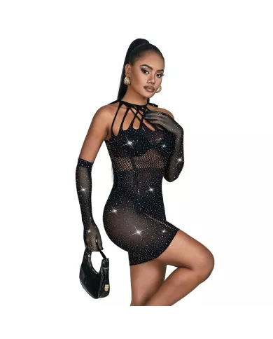 SUBBLIME - 952235 ROBE RÉSEILLE AVEC STRASS NOIR TAILLE UNIQUE