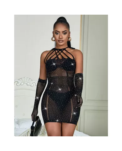 SUBBLIME - 952235 ROBE RÉSEILLE AVEC STRASS NOIR TAILLE UNIQUE