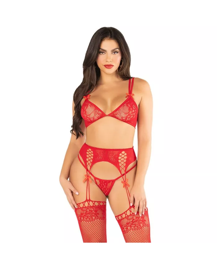 LEG AVENUE - SOUTIEN-GORGE + STRING + BAS ROUGE TAILLE UNIQUE