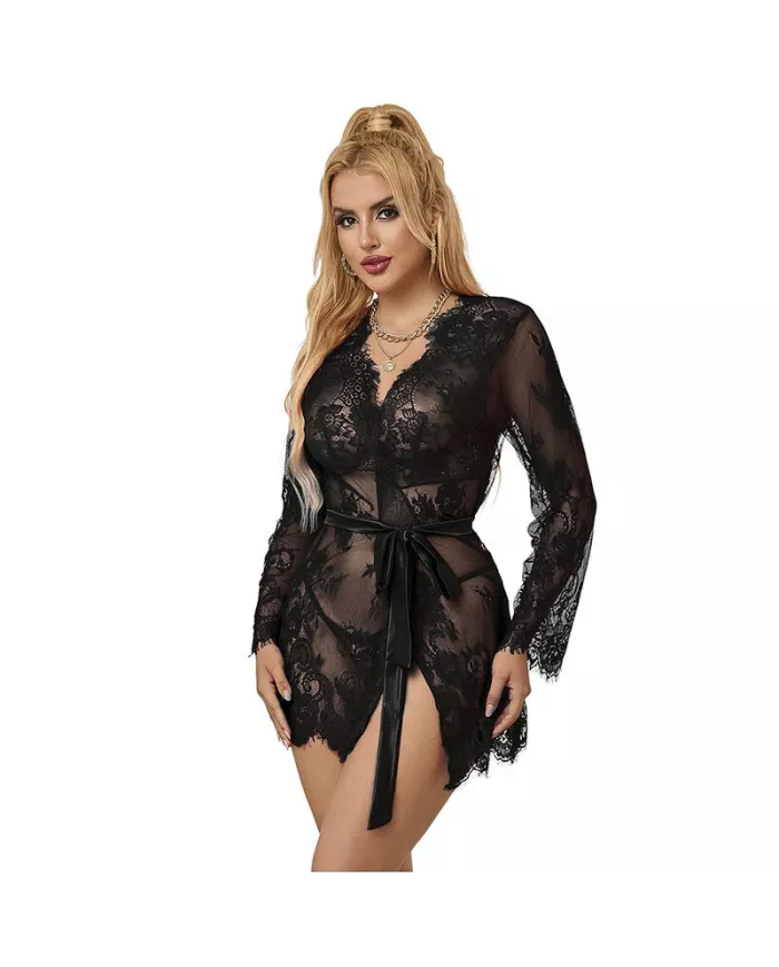 SUBBLIME - 953768 CHEMISIER DE NUIT EN DENTELLE + STRING NOIR L/XL SUBBLIME - 953768 CHEMISIER DE NUIT EN DENTELLE + STRING NOIR L/XL