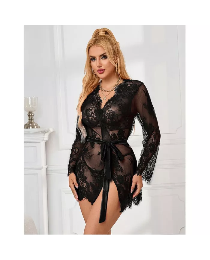 SUBBLIME - 953768 CHEMISIER DE NUIT EN DENTELLE + STRING NOIR L/XL SUBBLIME - 953768 CHEMISIER DE NUIT EN DENTELLE + STRING NOIR L/XL