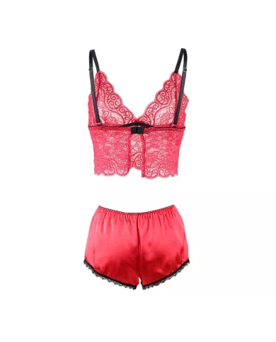 SUBBLIME - 953904 CHEMISIER DE NUIT EN SOIE ET DENTELLE + CULOTTE ROUGE L/XL