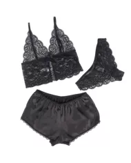 SUBBLIME - 953911 CHEMISIER DE NUIT EN SOIE ET DENTELLE + CULOTTE NOIRE S/M SUBBLIME - 953911 CHEMISIER DE NUIT EN SOIE ET DENTELLE + CULOTTE NOIRE S/M