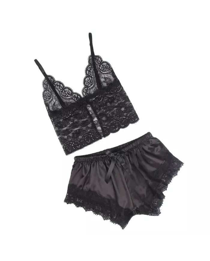 SUBBLIME - 953942 CHEMISE DE NUIT DÉCONTRACTÉE EN SOIE + PANTALON EN DENTELLE NOIR L/XL SUBBLIME - 953942 CHEMISE DE NUIT DÉCONTRACTÉE EN SOIE + PANTALON EN DENTELLE NOIR L/XL