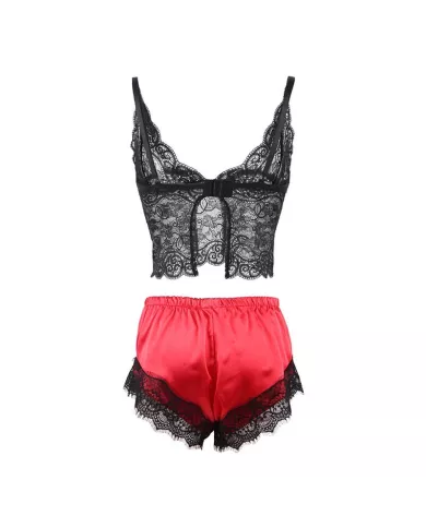 SUBBLIME - 953959 CHEMISE DE NUIT DÉCONTRACTÉE EN SOIE + PANTALON EN DENTELLE NOIR/ROUGE S/M