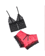 SUBBLIME - 953966 CHEMISE DE NUIT DÉCONTRACTÉE EN SOIE + PANTALON EN DENTELLE NOIR/ROUGE L/XL SUBBLIME - 953966 CHEMISE DE NUIT DÉCONTRACTÉE EN SOIE + PANTALON EN DENTELLE NOIR/ROUGE L/XL