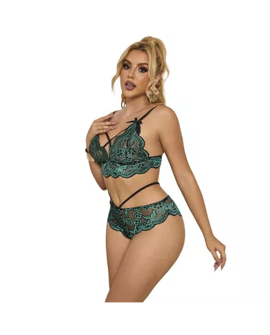 SUBBLIME - 954086 SOUTIEN-GORGE + CULOTTE DENTELLE VERT S/M