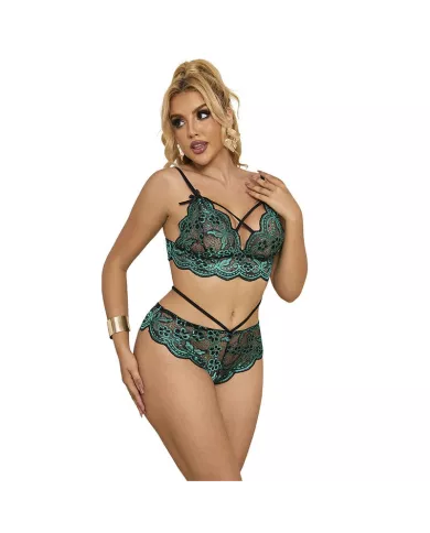 SUBBLIME - 954093 SOUTIEN-GORGE + CULOTTE DENTELLE VERT L/XL