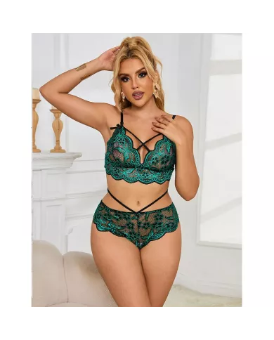 SUBBLIME - 954093 SOUTIEN-GORGE + CULOTTE DENTELLE VERT L/XL