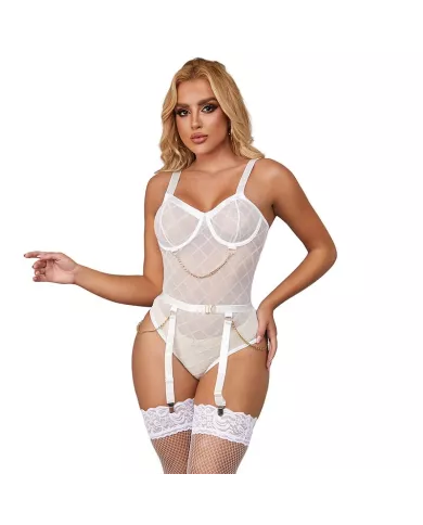 SUBBLIME - 954291 BODY AVEC CHAÎNES + PORTE-JARRETELLES BLANC L/XL