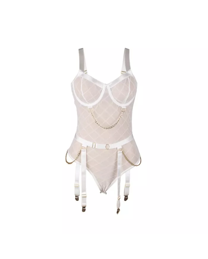 SUBBLIME - 954291 BODY AVEC CHAÎNES + PORTE-JARRETELLES BLANC L/XL SUBBLIME - 954291 BODY AVEC CHAÎNES + PORTE-JARRETELLES BLANC L/XL