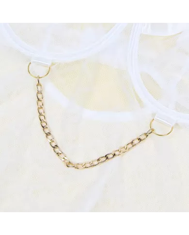 SUBBLIME - 954291 BODY AVEC CHAÎNES + PORTE-JARRETELLES BLANC L/XL