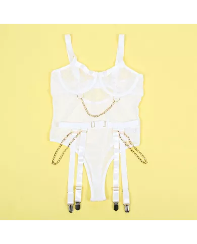 SUBBLIME - 954291 BODY AVEC CHAÎNES + PORTE-JARRETELLES BLANC L/XL