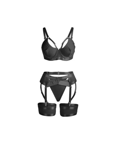 SUBBLIME - 955236 ENSEMBLE SOUTIEN-GORGE BONDAGE NOIR AVEC JARRETELLE S/M