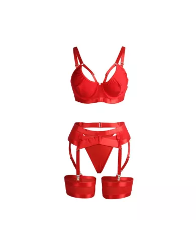 SUBBLIME - 955250 ENSEMBLE SOUTIEN-GORGE BONDAGE ROUGE AVEC JARRETELLES S/M