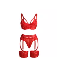 SUBBLIME - 955267 ENSEMBLE SOUTIEN-GORGE BONDAGE ROUGE AVEC JARRETELLE L/XL