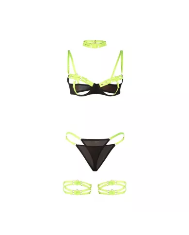 SUBBLIME - 955274 ENSEMBLE SOUTIEN-GORGE AVEC COLLIER ET DÉTAILS DE JAMBES VERT FLUORESCENT S/M