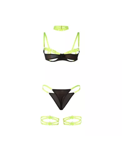 SUBBLIME - 955274 ENSEMBLE SOUTIEN-GORGE AVEC COLLIER ET DÉTAILS DE JAMBES VERT FLUORESCENT S/M