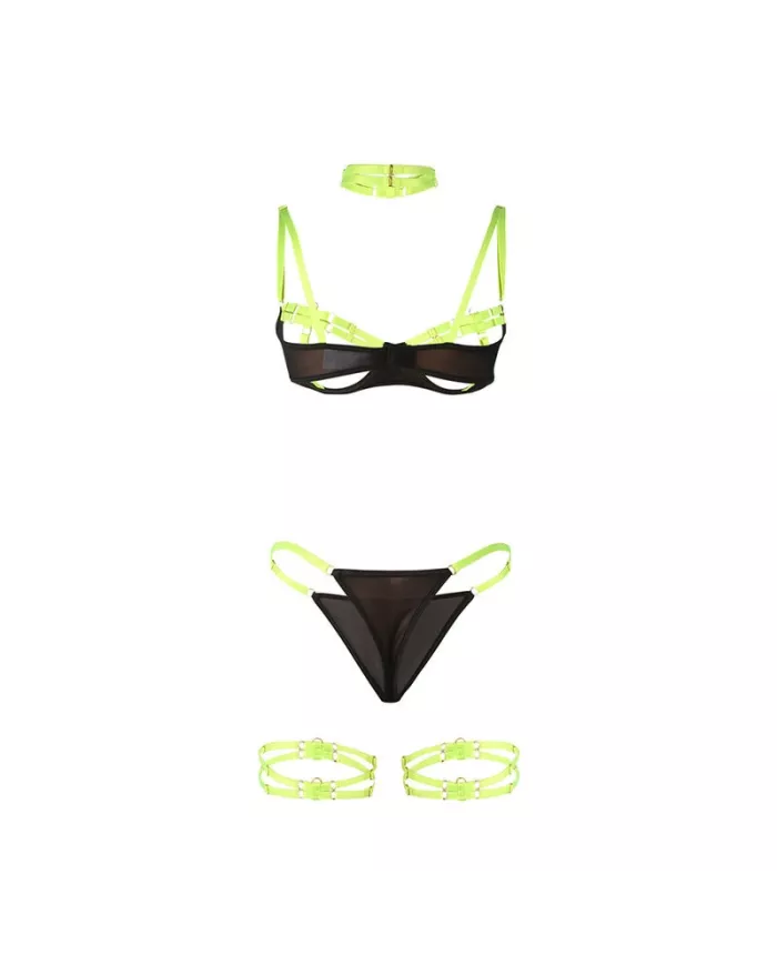 SUBBLIME - 955281 ENSEMBLE SOUTIEN-GORGE AVEC COLLIER ET DÉTAILS DE JAMBES VERT FLUORESCENT L/XL