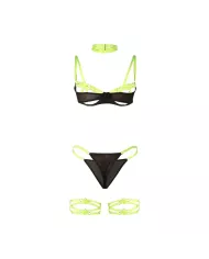 SUBBLIME - 955281 ENSEMBLE SOUTIEN-GORGE AVEC COLLIER ET DÉTAILS DE JAMBES VERT FLUORESCENT L/XL