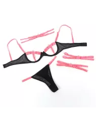 SUBBLIME - 955298 ENSEMBLE SOUTIEN-GORGE AVEC COLLIER ET DÉTAILS DE JAMBES ROSE FLUORESCENT S/M