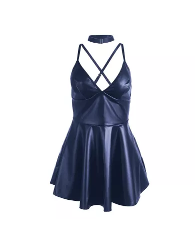 SUBBLIME - 955410 ROBE À BRETELLES EN CUIR BLEU S/M