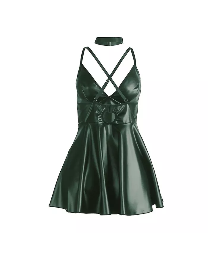 SUBBLIME - 955434 ROBE À BRETELLES EN CUIR VERT S/M SUBBLIME - 955434 ROBE À BRETELLES EN CUIR VERT S/M