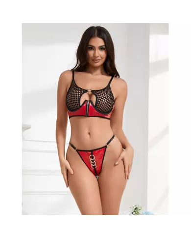 SUBBLIME - 955533 ENSEMBLE SOUTIEN-GORGE À FERMETURE ÉCLAIR EN CUIR VERNI ROUGE S/M