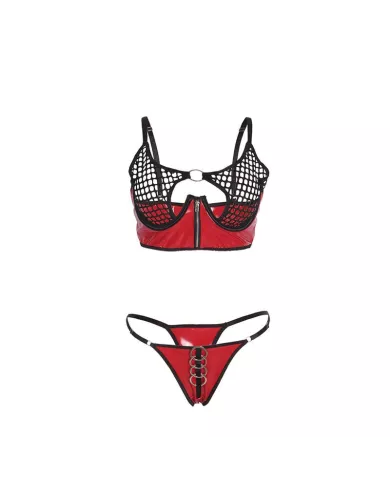 SUBBLIME - 955540 ENSEMBLE SOUTIEN-GORGE À FERMETURE ÉCLAIR EN CUIR VERNI ROUGE L/XL