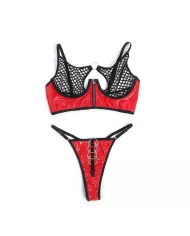 SUBBLIME - 955540 ENSEMBLE SOUTIEN-GORGE À FERMETURE ÉCLAIR EN CUIR VERNI ROUGE L/XL