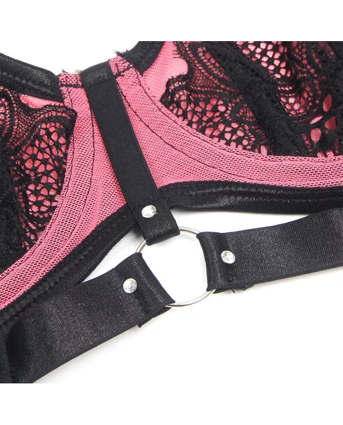 SUBBLIME - 955588 ENSEMBLE SOUTIEN-GORGE EN CUIR VERNI ROSE AVEC FERMETURE ÉCLAIR L/XL