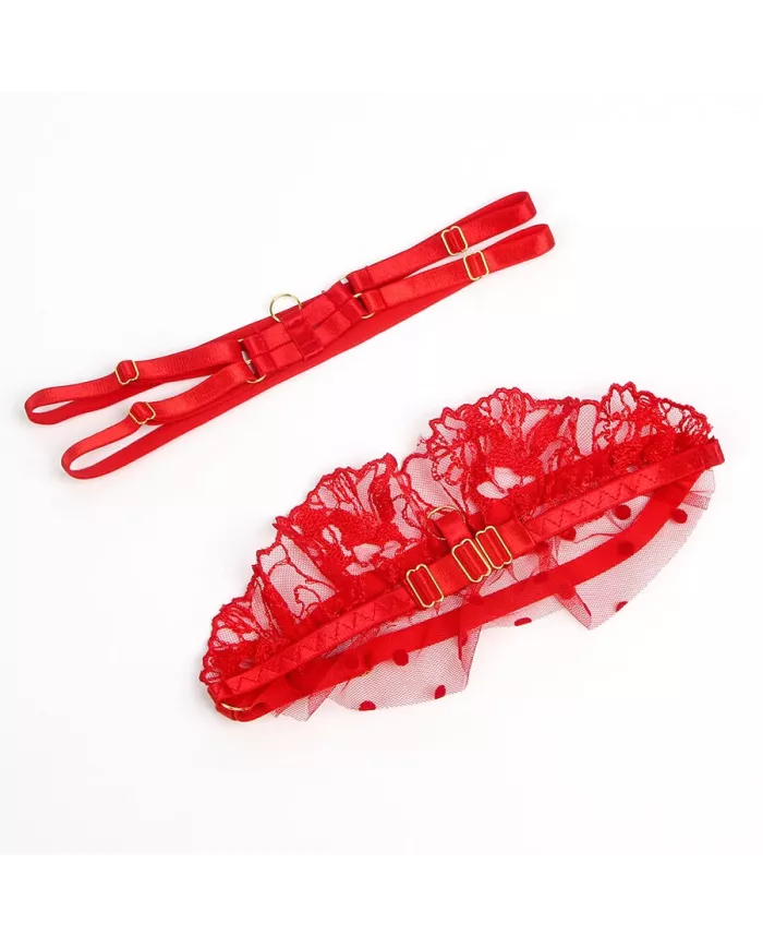 SUBBLIME - 957506 ENSEMBLE SOUTIEN-GORGE ET JARRETELLE EN DENTELLE ROUGE S/M