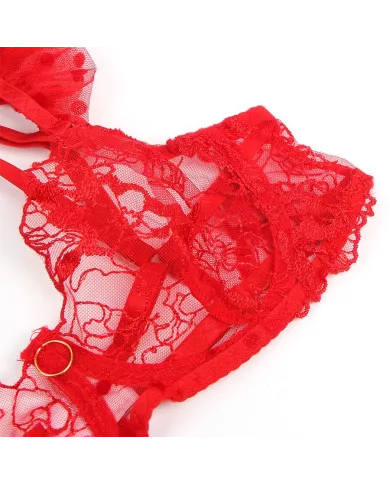 SUBBLIME - 957513 ENSEMBLE SOUTIEN-GORGE ET JARRETELLE EN DENTELLE ROUGE L/XL
