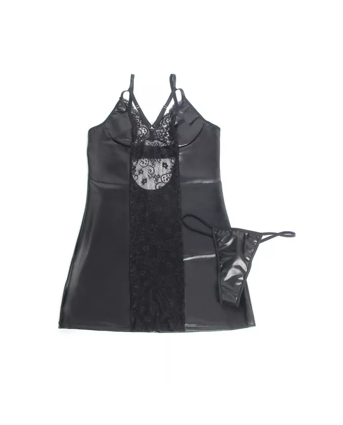 SUBBLIME - 957537 ROBE EN CUIR AVEC DENTELLE FLORALE NOIRE L/XL