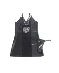 SUBBLIME - 957537 ROBE EN CUIR AVEC DENTELLE FLORALE NOIRE L/XL