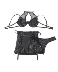 SUBBLIME - 957599 ENSEMBLE SOUTIEN-GORGE ET JUPE EN CUIR NOIR L/XL