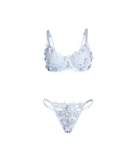 SUBBLIME - 957636 ENSEMBLE SOUTIEN-GORGE ET CULOTTE BRODÉS DE FLEURS BLEU CIEL L/XL