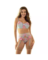 SUBBLIME - 957650 ENSEMBLE SOUTIEN-GORGE ET PORTE-JARRETELLES BRODÉ FLEURS ROSE L/XL