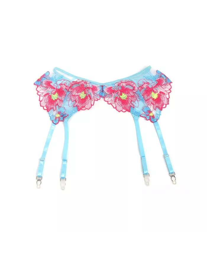 SUBBLIME - 957650 ENSEMBLE SOUTIEN-GORGE ET PORTE-JARRETELLES BRODÉ FLEURS ROSE L/XL