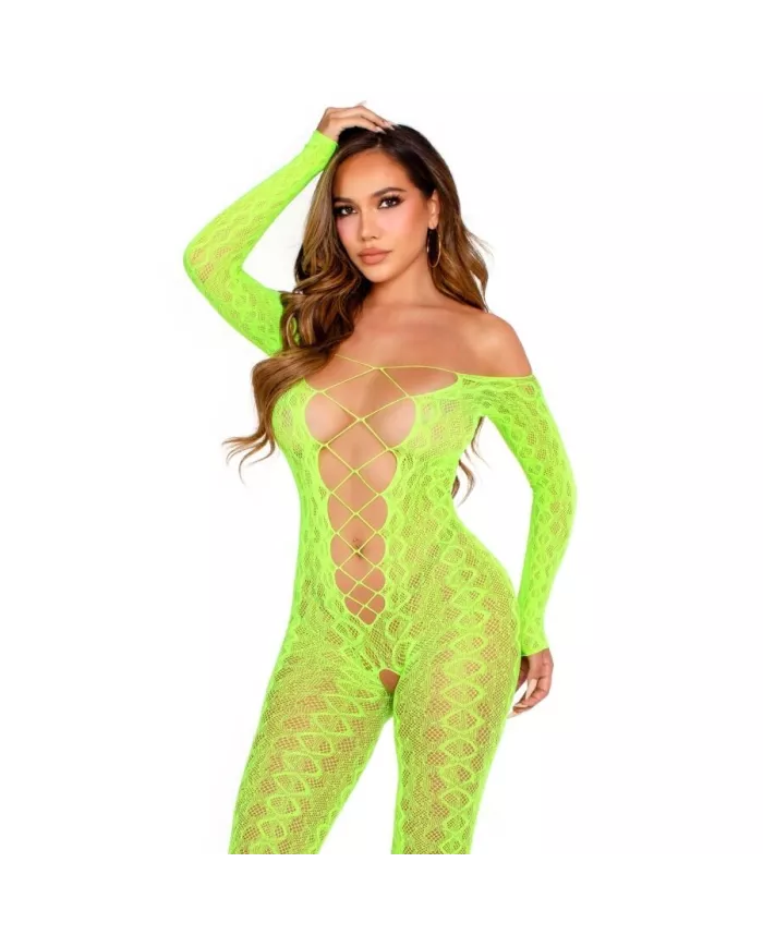 LEG AVENUE - BODYSTOCKING SANS FOURCHE EN DENTELLE SERPENT EXOTIQUE VERT FLUO