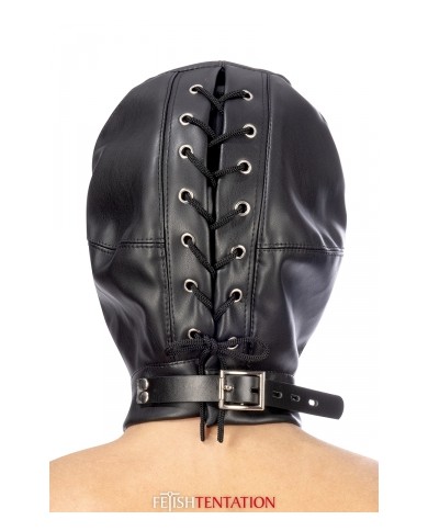 Cagoule BDSM 3 ouvertures en simili cuir - Fetish Tentation