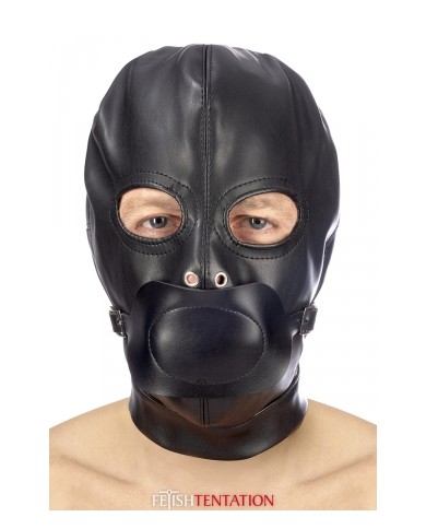 Cagoule BDSM simili cuir avec baillon amovible - Fetish Tentation