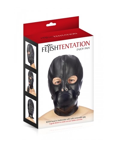 Cagoule BDSM simili cuir avec baillon amovible - Fetish Tentation