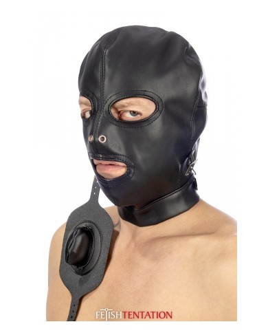 Cagoule BDSM simili cuir avec baillon amovible - Fetish Tentation