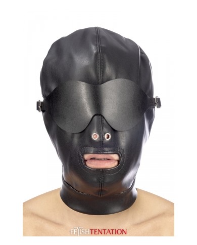Cagoule simili cuir avec bandeau amovible - Fetish Tentation
