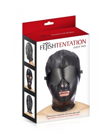 Cagoule simili cuir avec bandeau amovible - Fetish Tentation