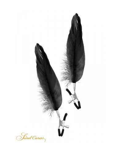 Pinces à seins plume noire - Sweet Caress